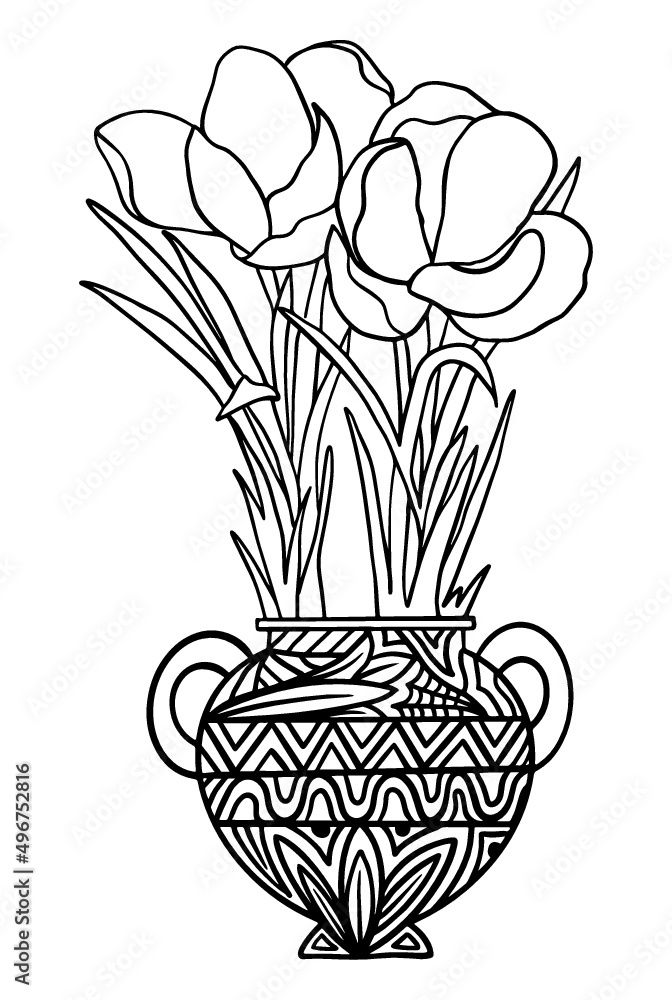 Hand drawn flower coloring page line art vector blank printable design ...