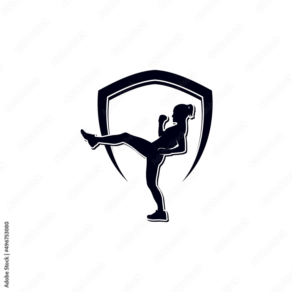 Boxing girl silhouette in fighting logo design Stock Vector Adobe Stock