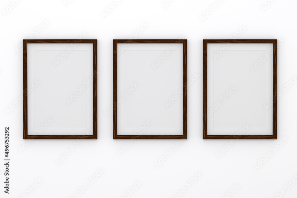 Empty photo frame hanging for mockup in empty white room. 3D rendering. Empty photo frame hanging for mockup in empty white room. 3D rendering.
