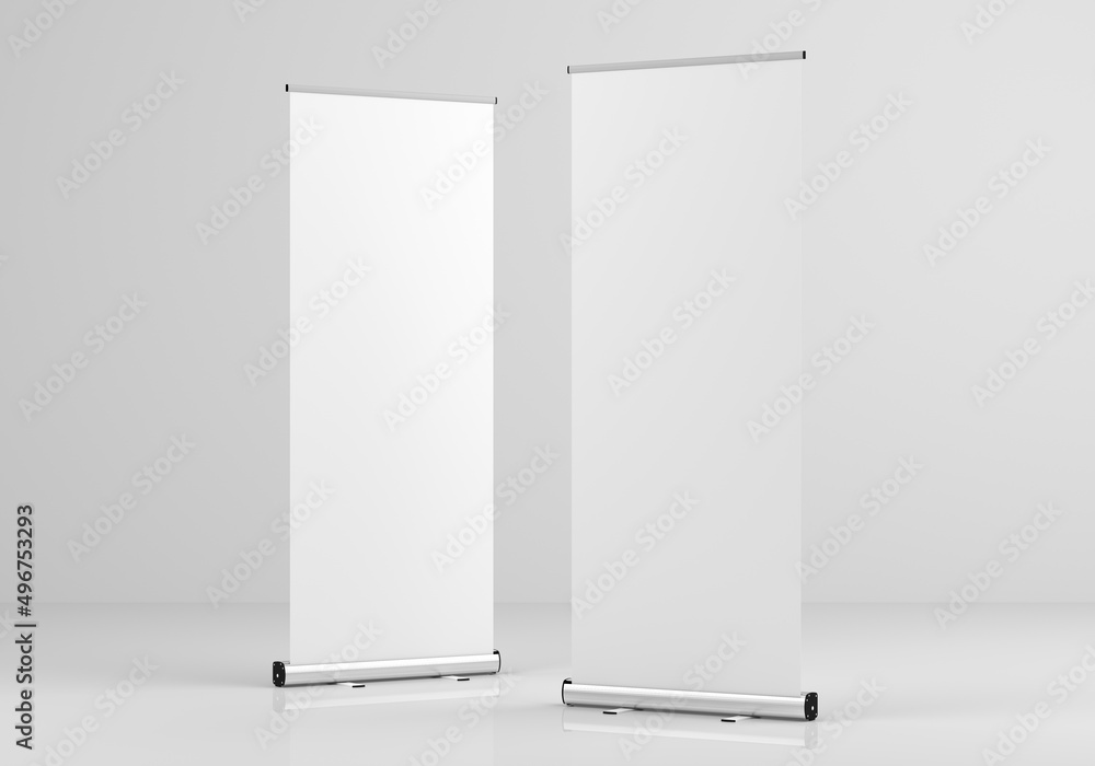 Roll Up Banner Stand Mockup. 3D Render. Roll Up Banner Stand Mockup. 3D Render.