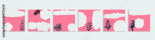 Social media covers with simple design elements . Boho style . Leaves . Post frame stories templates.  Layout for promotion .Media banner .Vector