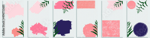 Social media covers with simple design elements . Boho style . Leaves . Post frame stories templates.  Layout for promotion .Media banner .Vector