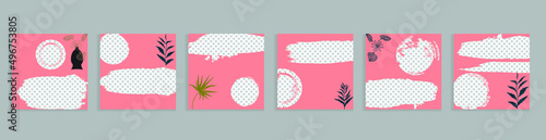 Social media covers with simple design elements . Boho style . Leaves . Post frame stories templates.  Layout for promotion .Media banner .Vector