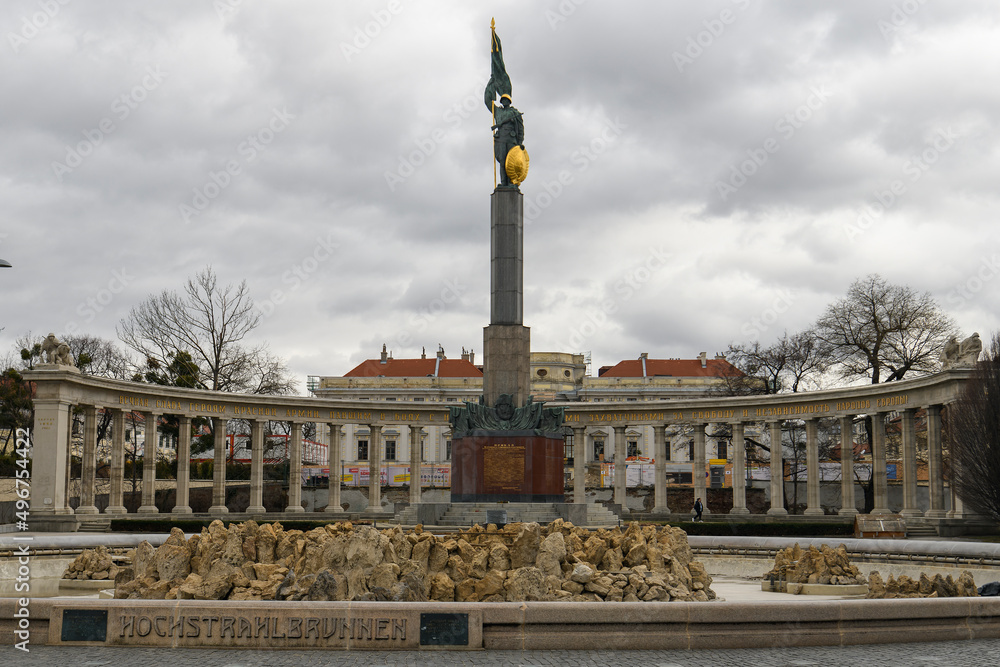 The Red Army Memorial or monument to Soviet soldiers in Vienna, Austria. January 2022