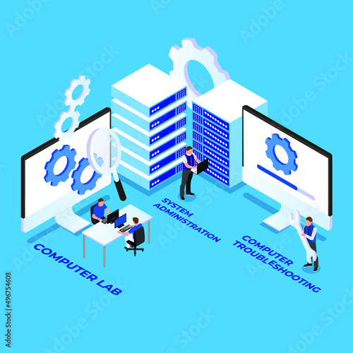 cloud computing conceptComputer system administration and troubleshooting isometric 3d vector illustration for banner, website, illustration, landing page, template, etc