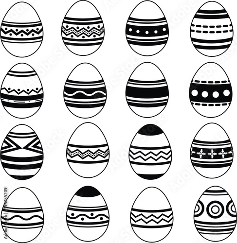 Black and white Easter eggs with different texture, Happy Easter eggs