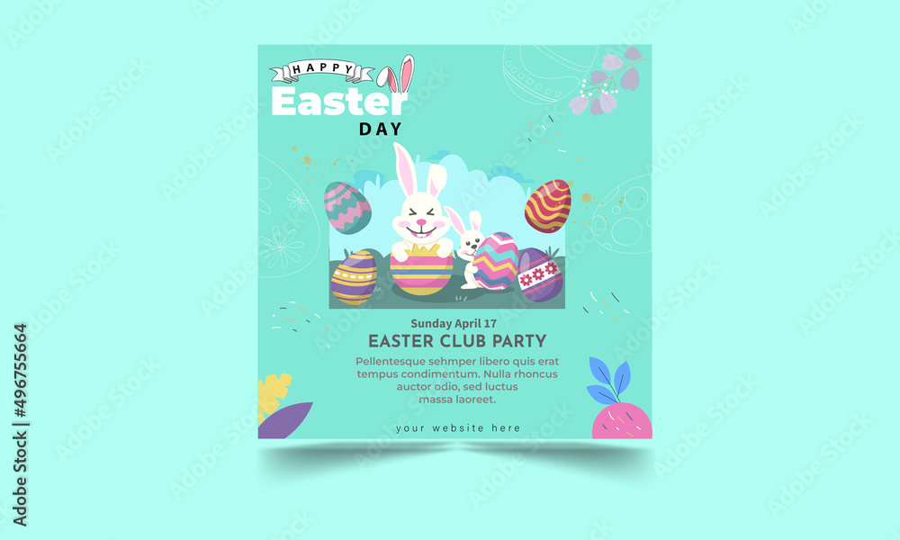 Happy Easter Day Festival Template Rabbit and Egg Illustration Design