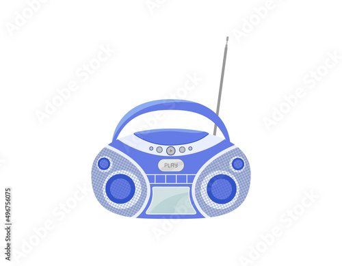 CD recorder isolated. 90s CD stereo boombox on white background. Mp3 music player. Vector flat retro illustration