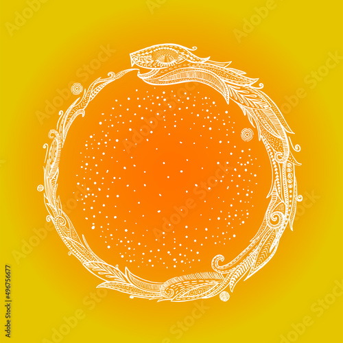 Ouroboros, snake eating its own tail, graphic hand drawn illustration, eternity esoteric symbol