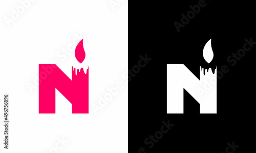 initial letter logo N candle logo design Vector Icon template