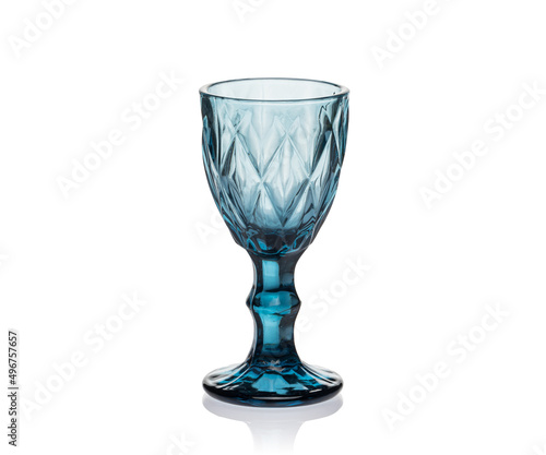 Empty colored glass, tumbler, shot glass for drinks isolated on white background. Ware for bar, restaurant, pub, cafe.