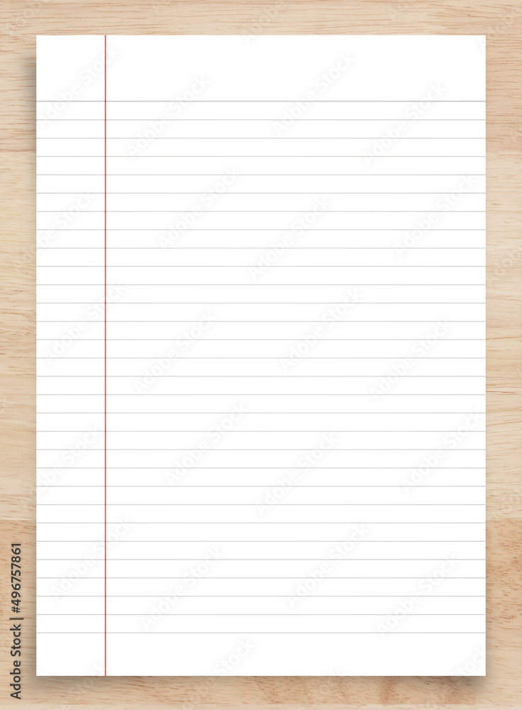 Naklejka premium White paper sheet on wood with clipping path. White notebook paper for background.