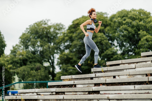 An urban jogger practicing outdoors.