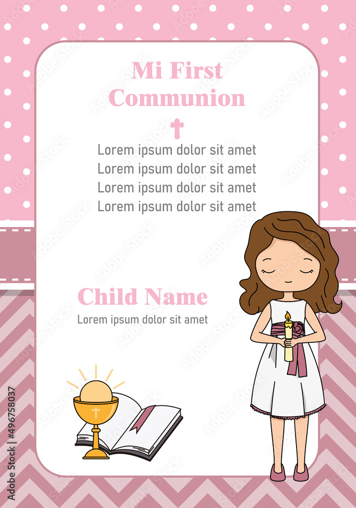 Card my first communion. Little girl with a candle. Card my first communion. Little girl with a candle.