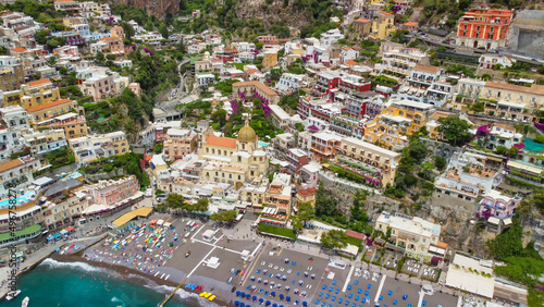 Aerial view of Positano Beach on a beautiful summer day. © jovannig