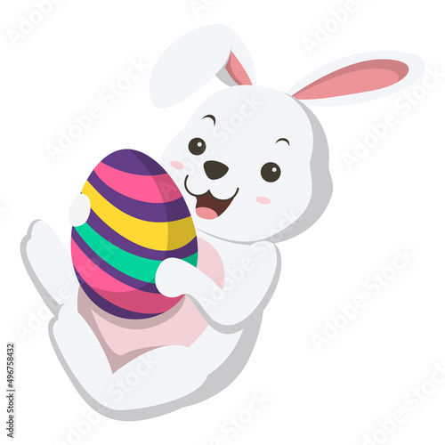 Cute little white bunny with Easter egg