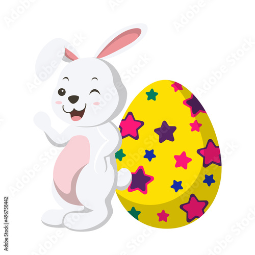Cute little white bunny with Easter egg