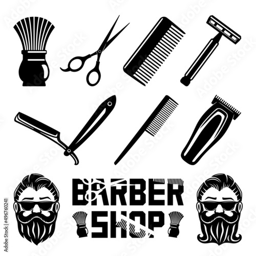 Barbershop icons set isolated on white background.