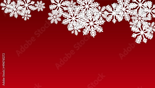 Christmas  Vector Background with Falling Snowflakes. Isolated on Red Background. Realistic Snow Sparkle Pattern. Snowfall Overlay Print. Winter Sky. Papercut Snowflakes.