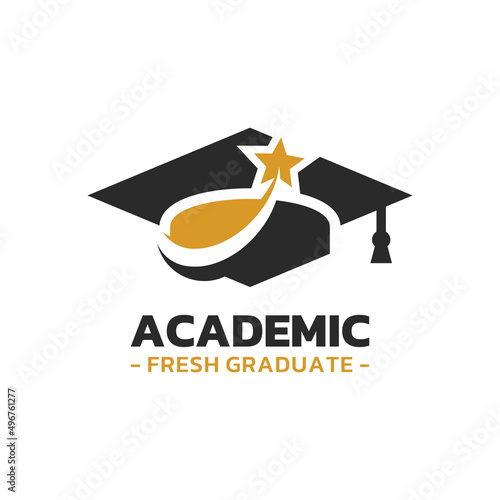 Graduate hat and star logo vector. Success student logo template design concept.