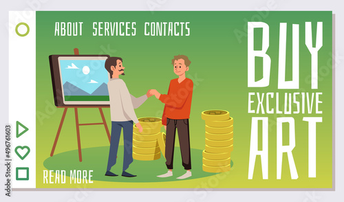 Horizontal website banner template about buying NFT art flat style