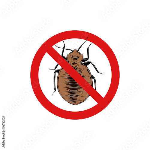 Vector hand drawn engraved  isolated illustration of bug, crum, bedbug. Prohibited insect, stop, warning, forbidden, no, ban bug sign. Detailed vintage etching style drawing.