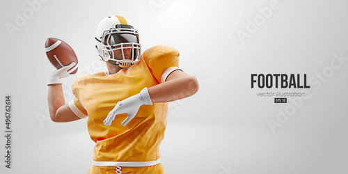 Realistic silhouette of a NFL american football player man in action isolated white background. Vector illustration