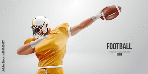 Realistic silhouette of a NFL american football player man in action isolated white background. Vector illustration