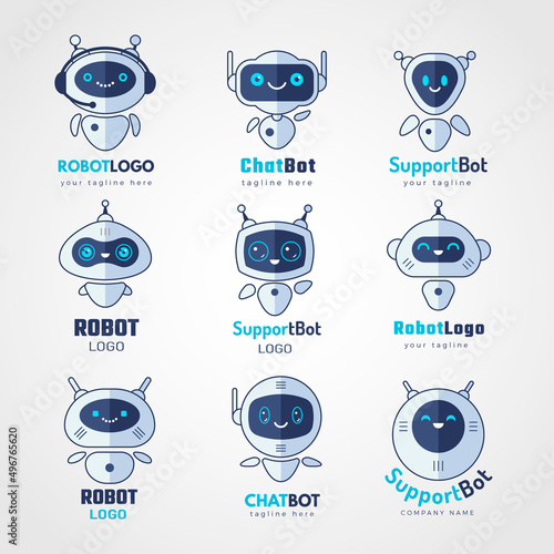 Robot logo. Androids chatbot future electronic smart faces cyborg symbols for messengers recent vector stylized templates
