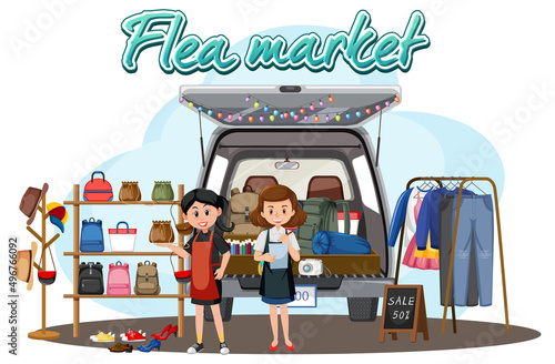 Flea market concept with clothes shop