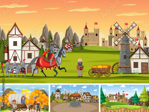Set of different scene medieval