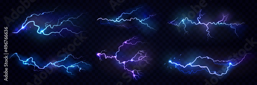 Fototapeta Realistic thunderstorm electric lightning effect with glowing and shining