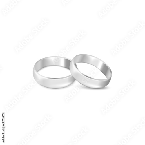 Pair silver or white gold wedding rings realistic vector illustration isolated.