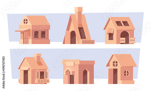 Cardboard house. Box buildings for kids playing games cardboard big toy constructions garish vector real estate stylizing concepts