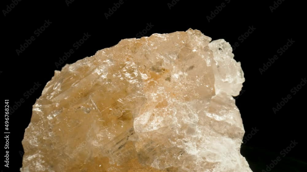 Pink Himalayan salt crystal. Macro. Dolly shot.