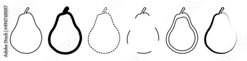 Pears vector set. Set of pears in a linear style. Vector set of contours of pears. Simple pear icons in flat style. Vector illustration.