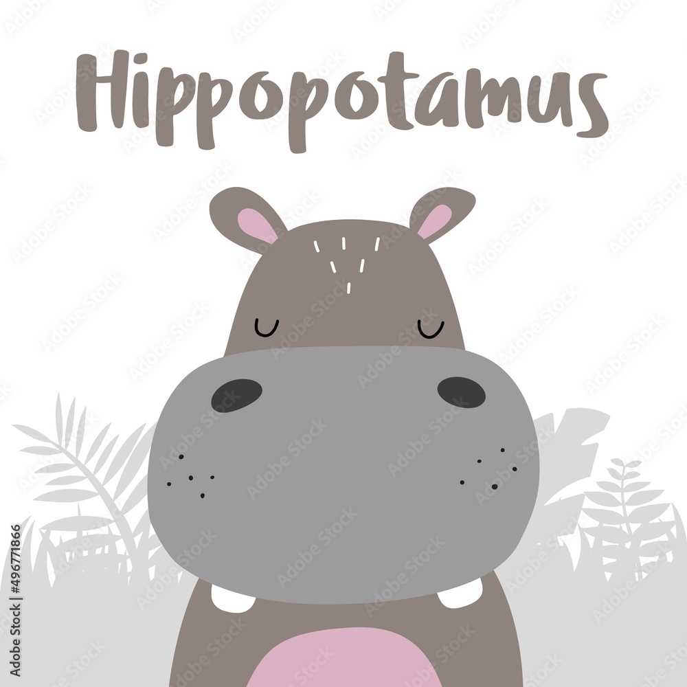 Fototapeta premium Hippopotamus, hippo. Fun, cartoon style vector illustration