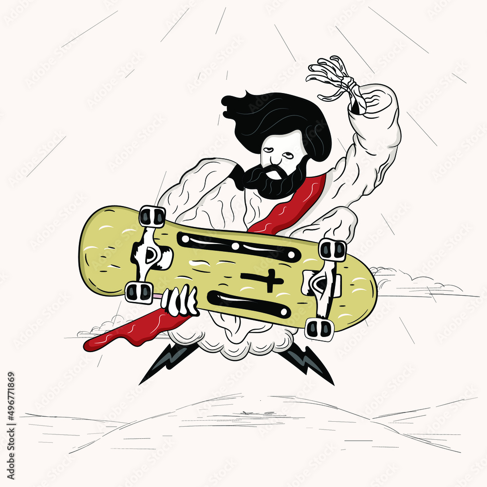 Obraz premium jesus playing skateboard vector 