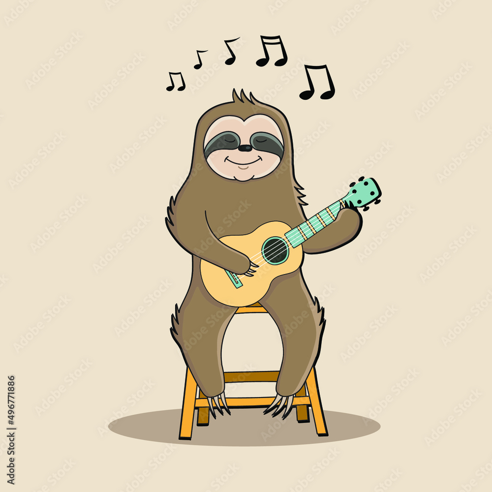 Naklejka premium cute sloth singing vector illustration 