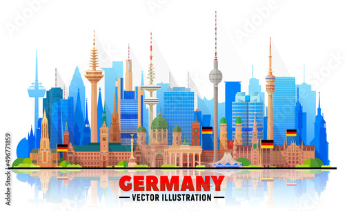 Germany cities skyline vector illustration on white background. Business travel and tourism concept with famous German landmarks . Image for presentation, banner, web site.