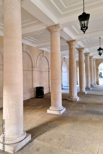 Beautiful columns of the old building, the background of architecture.