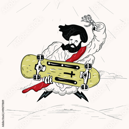 jesus playing skateboard vector 