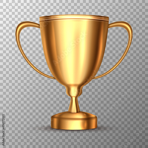 Realistick trophy cup. Champion trophy. Shiny golden cup. Sport award. Winner prize. Vector illustration.