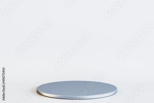 Close up of round pedestal on white background with mock up place. Presentation and product concept. 3D Rendering.