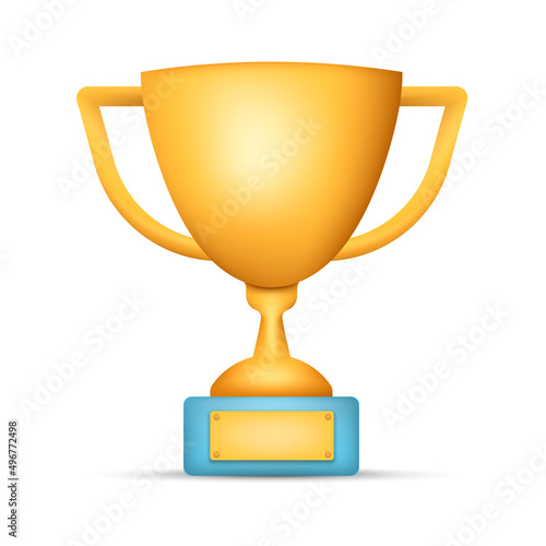 Realistick trophy cup. Champion trophy icon. Shiny golden cup. Sport award. Winner prize. Vector illustration.