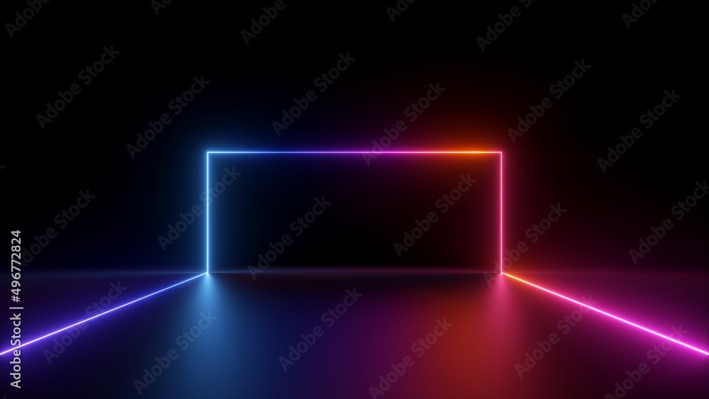 3d render, abstract curvy line glowing with colorful neon light over black background, frame with copy space 3d render, abstract curvy line glowing with colorful neon light over black background, frame with copy space