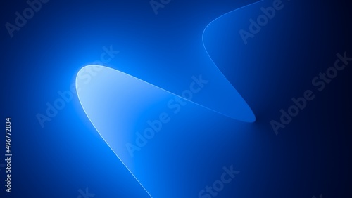 3d render, abstract blue background with glowing neon light. Dark wall illuminated with led lamp. Minimal futuristic wallpaper