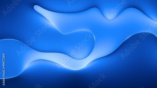 Fototapeta Naklejka Na Ścianę i Meble -  3d render, abstract blue background. Minimal wallpaper with wavy lines and liquid shapes