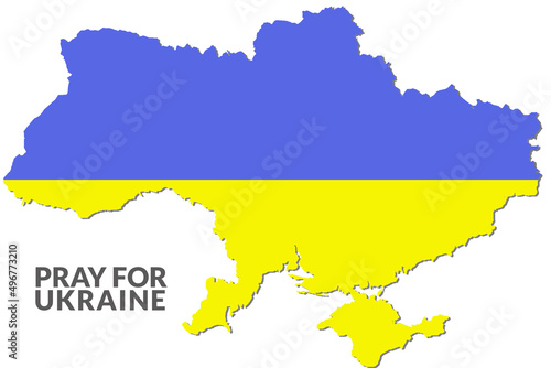 Slogan PRAY FOR UKRAINE and the map of Ukraine. The map in the color of the flag blue and yellow.