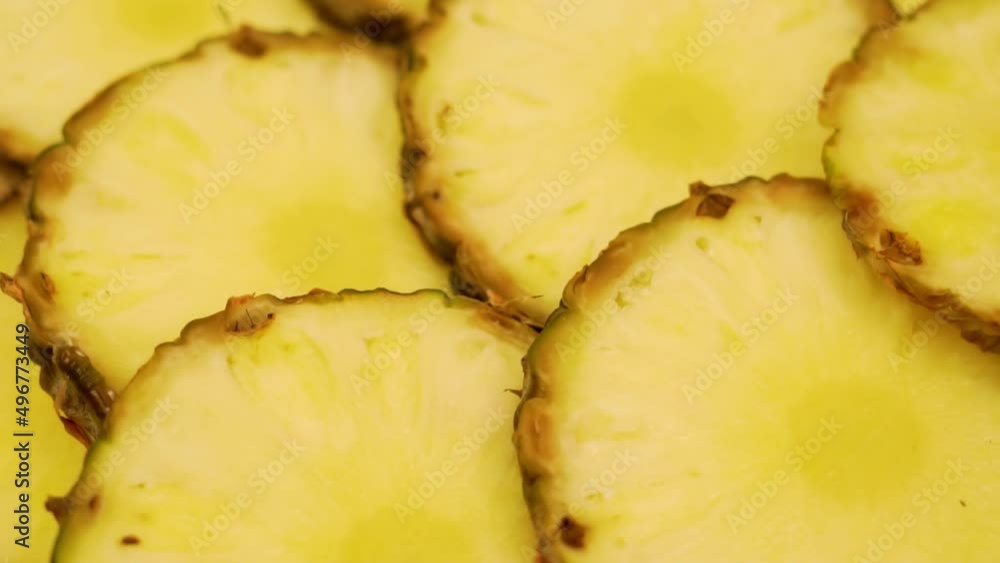 Fresh Pineapple Slices, Juicy Halves Tropical Fruit, Closeup. Isolated Yellow Pineapple Slices Rotate. Pineapple Diet for Weight Loss. Vegetarian food. Healthy Vitamin Food. Fresh Pineapple Slices, Juicy Halves Tropical Fruit, Closeup. Isolated Yellow Pineapple Slices Rotate. Pineapple Diet for Weight Loss. Vegetarian food. Healthy Vitamin Food.